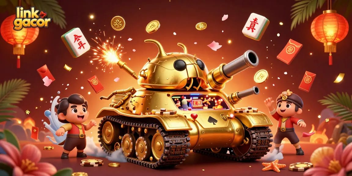 Experience the thrill of link gacor with this vibrant 3D casino illustration showcasing a unique beetle tank.