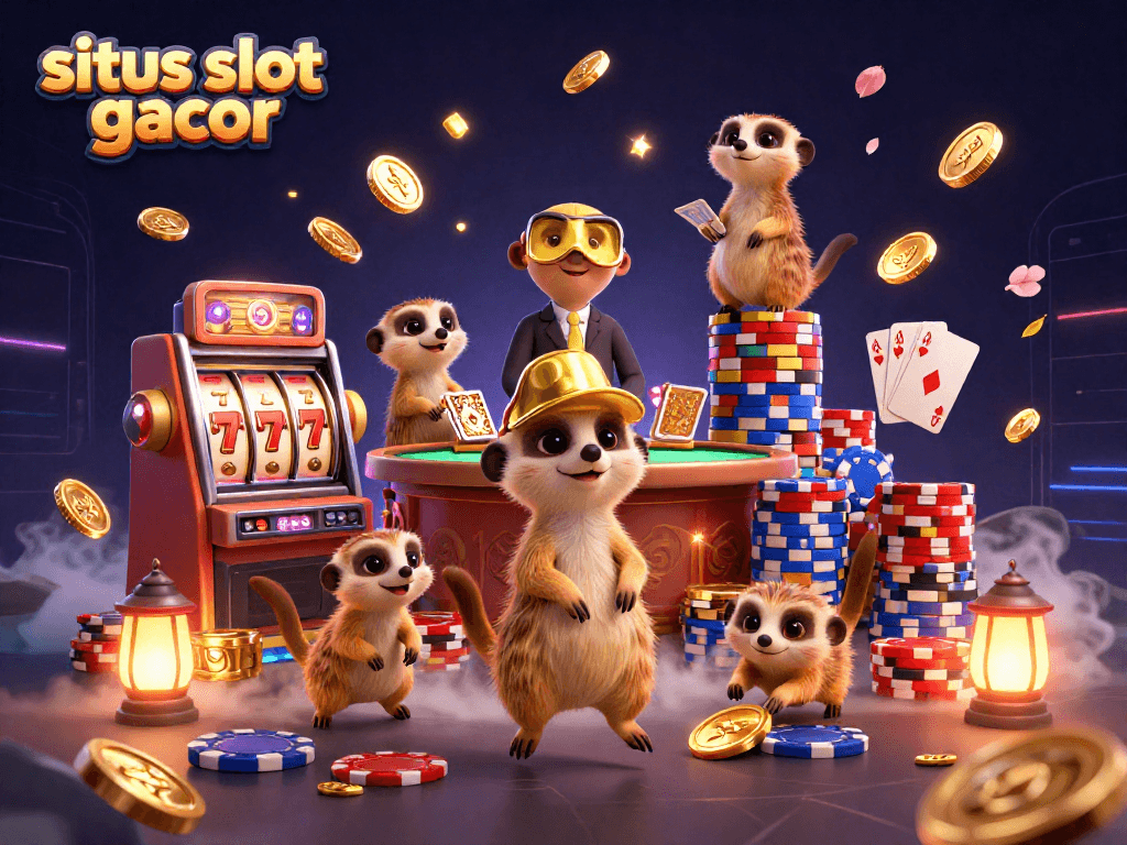Engage with situs slot gacor as playful meerkats navigate a vibrant casino scene filled with jackpots.