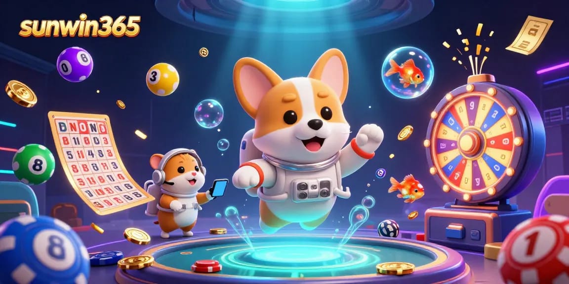 Experience fun at sunwin365 with a lively gamified scene featuring characters and colorful elements.