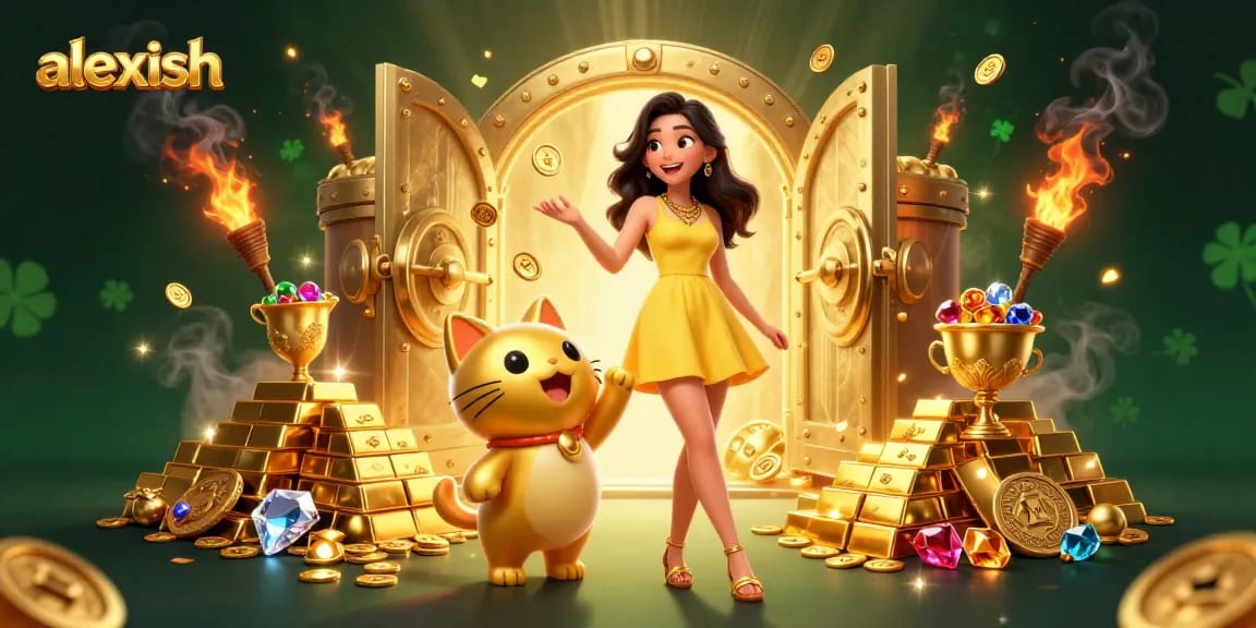 Experience the thrill of winning with alexish in a lively casino environment with lucky symbols and riches.