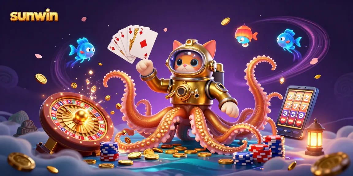 Experience exciting wins at Sunwin, featuring a kraken and treasure-filled underwater scene.