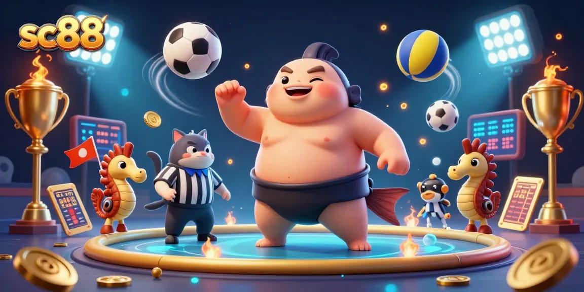 Experience sc88's thrilling underwater casino with elements like sports balls and gold coins.