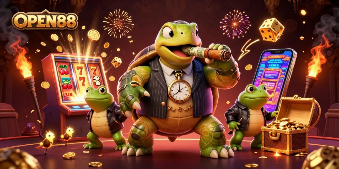 Experience thrilling gaming action at OPEN88 with vibrant casino scenes illustrating excitement and winning.