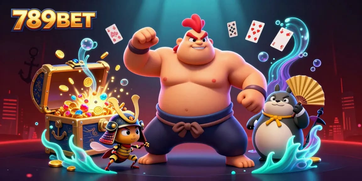 Experience the excitement of gaming at 789BET with fierce characters surrounded by vibrant casino elements.