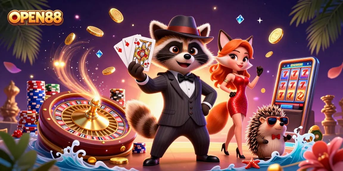 OPEN88 engages players with a lively casino scene, showcasing thrilling games and excitement.