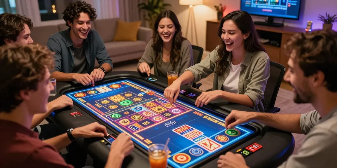 Enjoy thrilling games on the best platform for online casino fun with friends in a vibrant home setting.