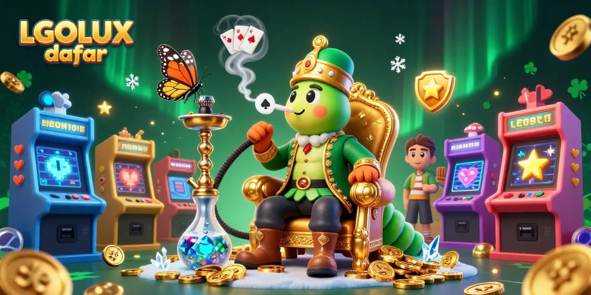 Experience LGOLUX daftar with a vibrant 3D casino scene featuring games and characters.