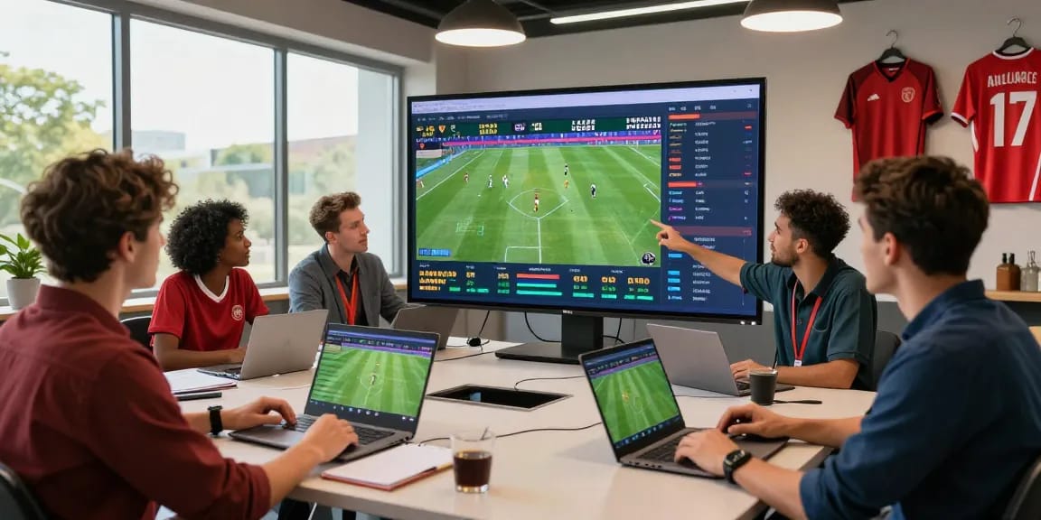 Soi keo nha cai analysis in a dynamic sports environment with analysts discussing live match data.