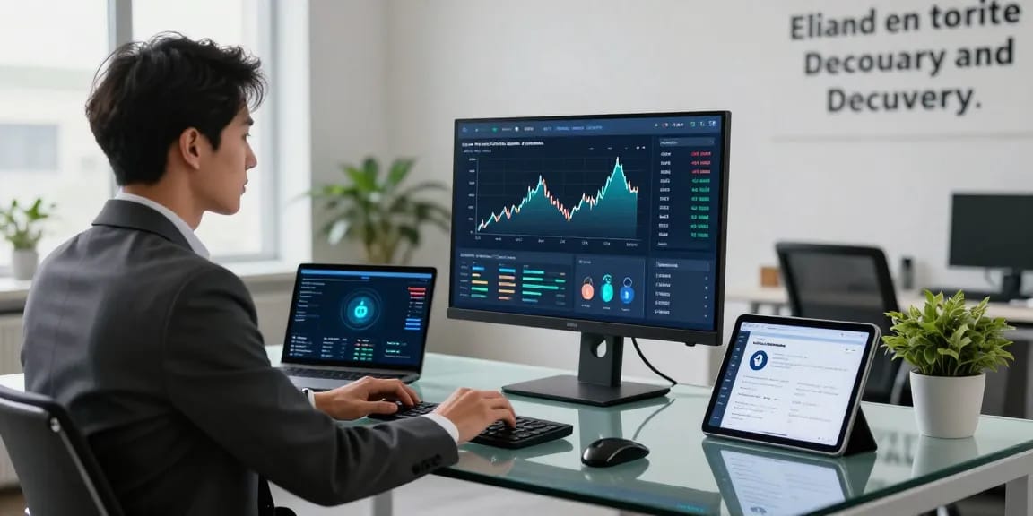 Professional working to recover lost crypto in a modern office setting with financial recovery tools.