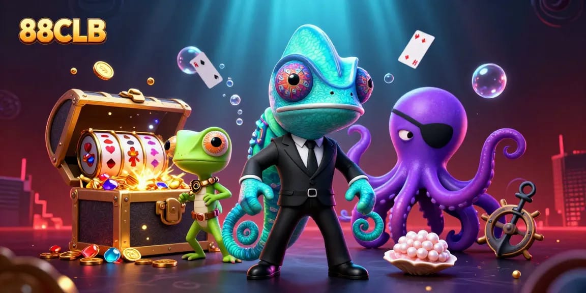 Play exciting casino slots and games with 88CLB's dynamic 3D illustration showcasing thrilling action.