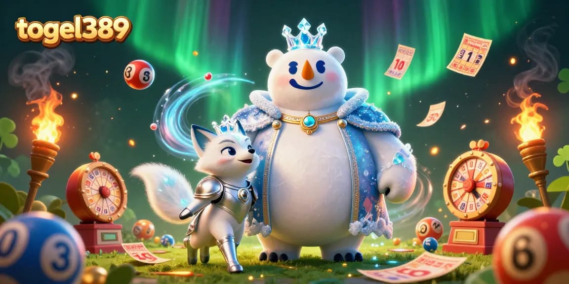 Experience the excitement of togel389 with dynamic lottery balls and golden elements in this vibrant illustration.