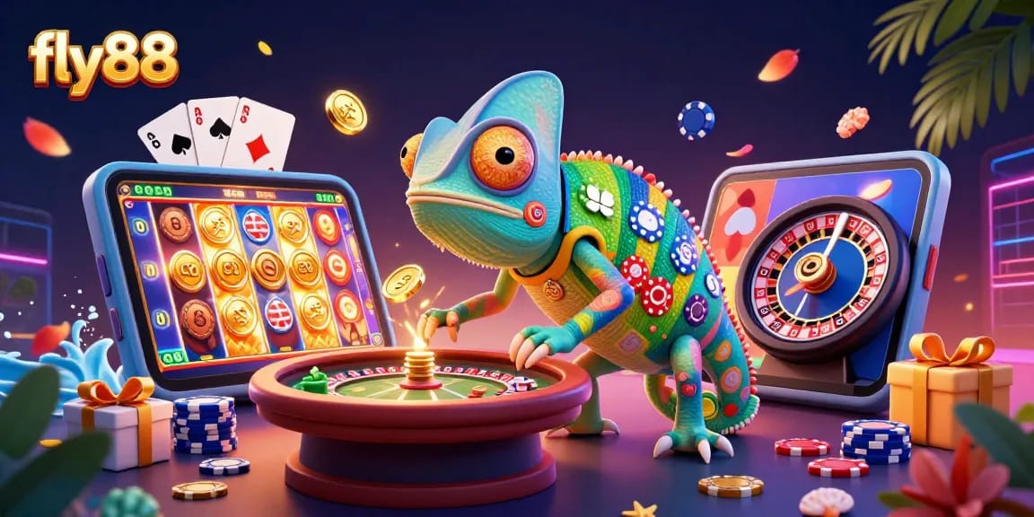 Experience exhilarating gaming at fly88 with our vibrant 3D casino scene featuring dynamic characters and lively elements.