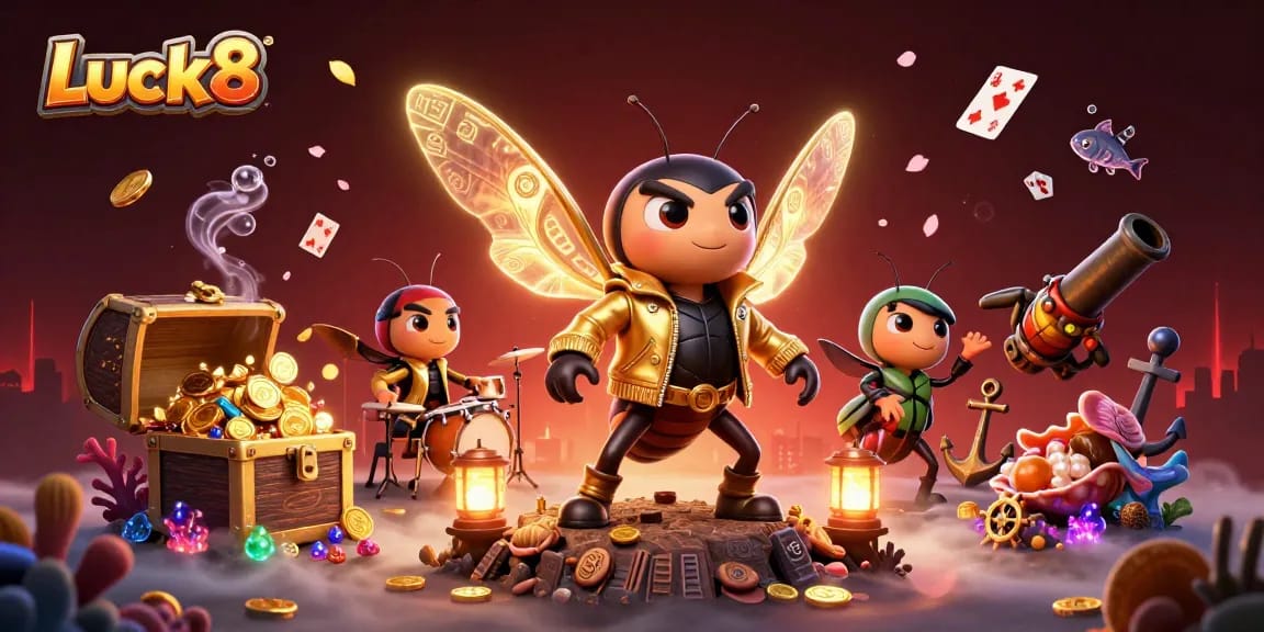 Experience exciting winnings with Luck8 as the vibrant casino characters engage in thrilling gaming action.