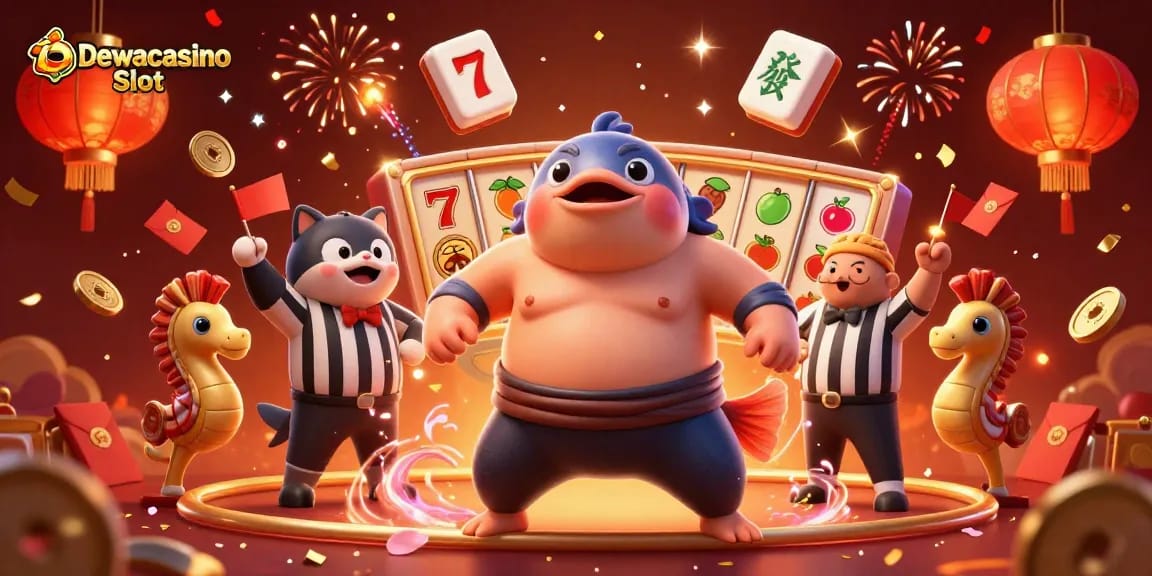 Spin the reels at Dewacasino Slot with vibrant 3D characters celebrating jackpots amidst fireworks.