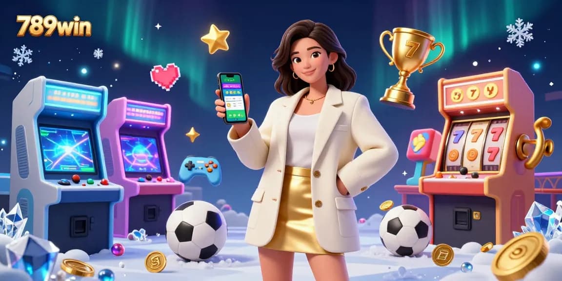 Engage with sports betting on 789win, featuring dynamic 3D visuals of gaming elements and a confident player.
