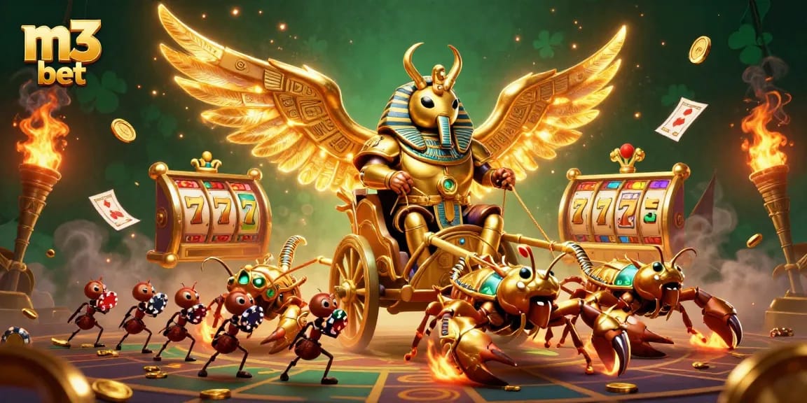 Experience thrilling gameplay at m3 bet with captivating golden casino adventure illustration.