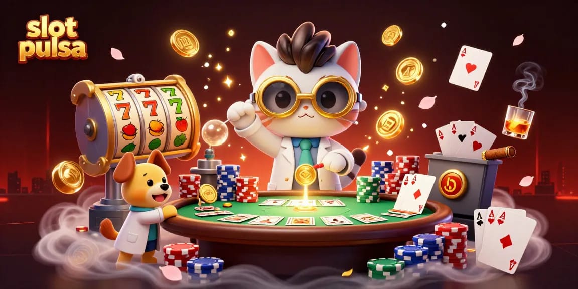 Catch big wins with slot pulsa and spinning reels in this dynamic casino scene!