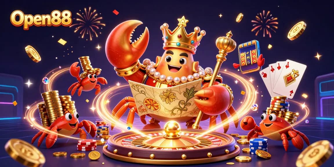 Experience Open88's exciting casino atmosphere with golden treasures and vibrant gaming elements.