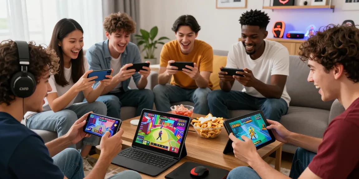 Engaging Jai Club gaming scene with friends strategizing and enjoying mobile games.