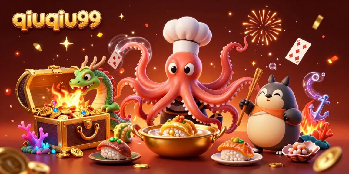 Experience the excitement of qiuqiu99 with a dynamic 3D casino-themed illustration featuring vibrant characters.