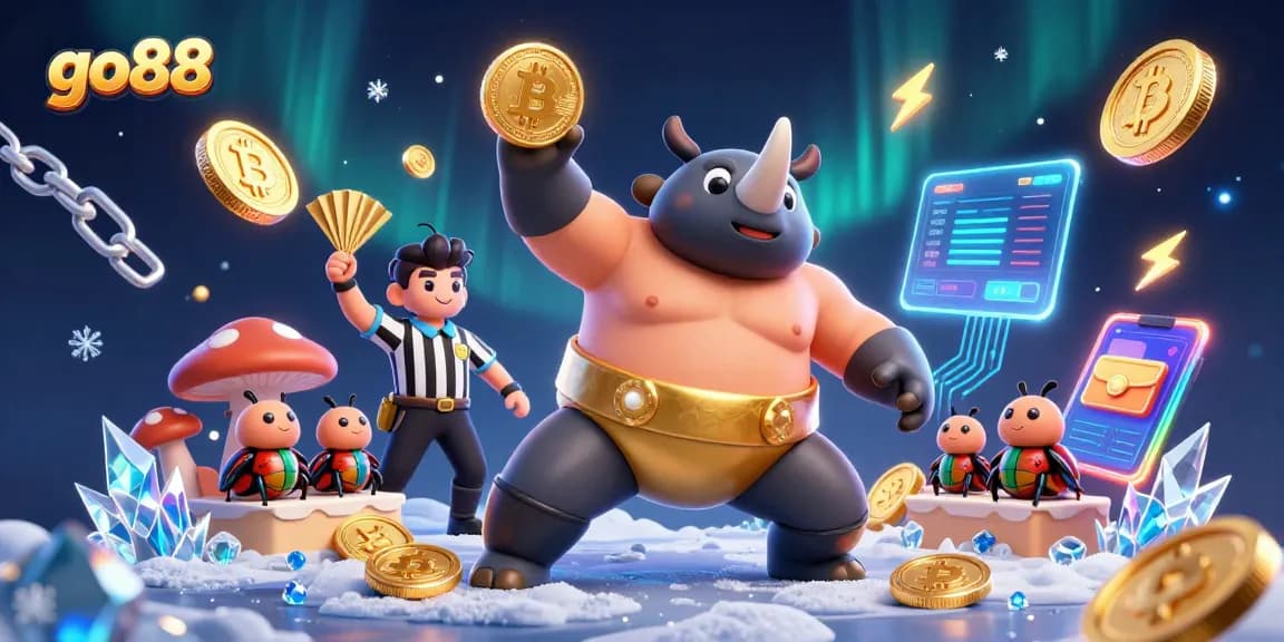 Experience excitement with go88's vibrant casino scene featuring a sumo beetle champion.