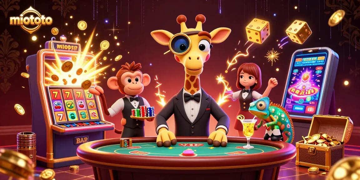 Experience winning thrills at miototo with a vibrant 3D casino scene full of action and excitement.