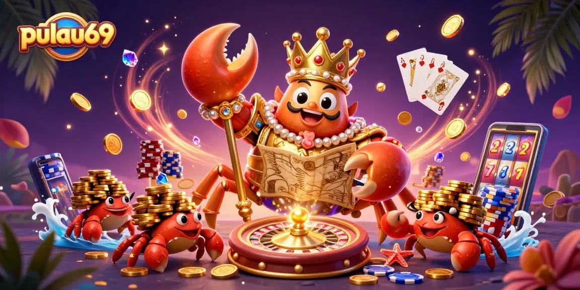 Experience the magic of pulau69 with vibrant gaming elements and animated characters in a dazzling casino scene.