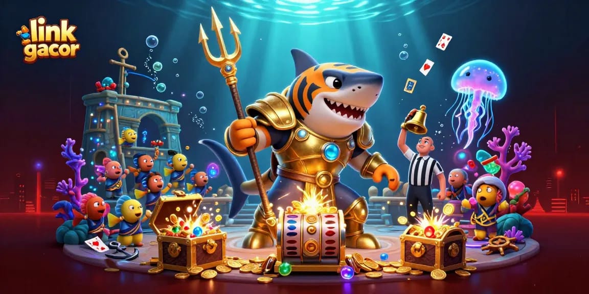 Experience the excitement of link slot gacor in this vibrant 3D underwater casino scene filled with action!