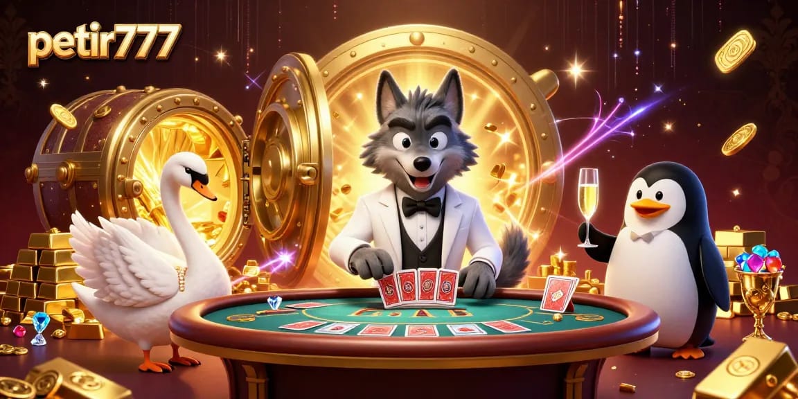 Experience exciting gameplay at petir777 featuring a debonair wolf, elegant swan, and sophisticated penguin.