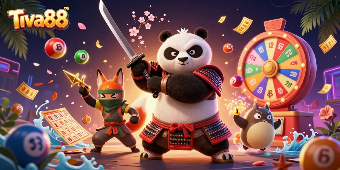Tiva88 players enjoy thrilling experiences with colorful games and dynamic elements in this vibrant illustration.