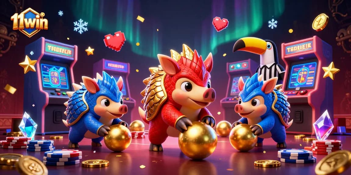 Engage in thrilling gameplay at 11win featuring vibrant pangolins in a casino-inspired digital illustration.