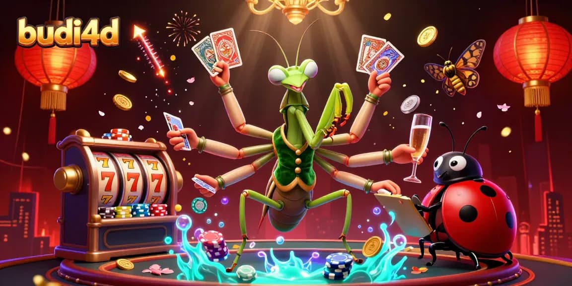 Experience the vibrant budi4d casino atmosphere with colorful slot reels and dynamic characters.