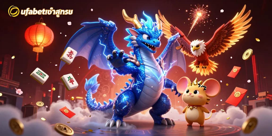 Engage with ufabetเข้าสู่ระบบ through a vibrant 3D scene filled with casino elements and dynamic characters.