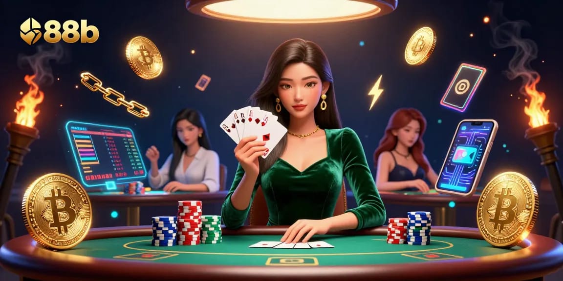 Engage with the thrilling 888b casino experience at a luxury poker table, showcasing strategic gameplay.