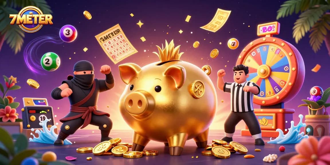 Experience exhilarating wins with 7METER's captivating slot game illustration filled with vibrant casino elements.