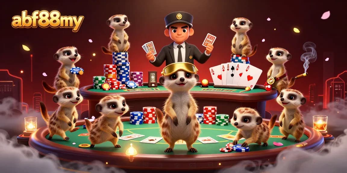 Engage with afb88my casino excitement featuring playful meerkats around poker tables and vibrant chips.