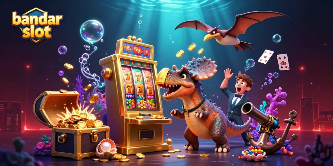 Mesin slot bandar slot memberikan jackpot saat kepala pachycephalosaurus bertabrakan dengan mesin, sambil dikelilingi koin emas.