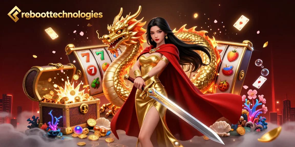 Experience winning strategies with reboottechnologies in a vibrant, action-packed casino scene featuring slot games.