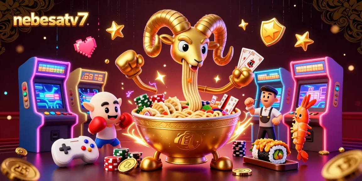 Experience vibrant gaming action at nebesatv7 with a cartoon casino scene featuring playful characters and game elements.