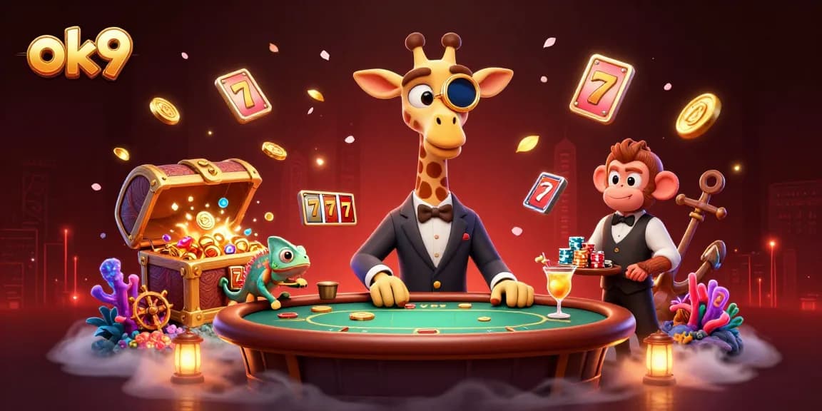 Experience the thrill of ok9 gaming with a vibrant casino scene featuring high-roller characters and dynamic elements.