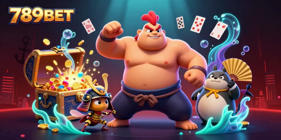 Experience the excitement of gaming at 789BET with fierce characters surrounded by vibrant casino elements.