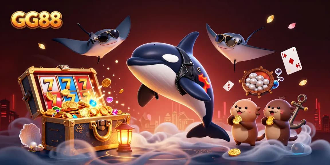 Spin to win with GG88, featuring a lively casino scene showcasing characters and vibrant game elements.