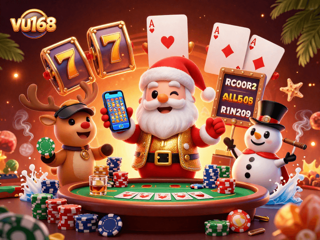 Experience thrilling gaming at vu168 with vibrant characters, exciting slots, and a festive atmosphere.