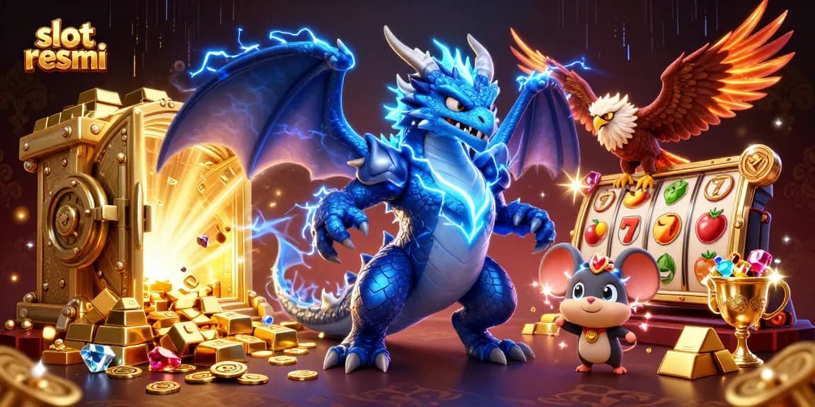 Aksi permainan di slot resmi dengan naga petir dan simbol keberuntungan yang bersinar