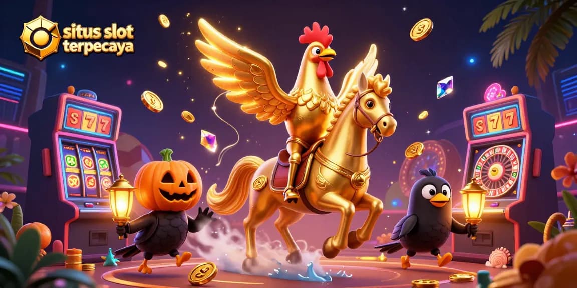 Situs slot gacor terpercaya yang menampilkan keseruan permainan dengan jackpot menggiurkan, slot dan koin emas berterbangan.
