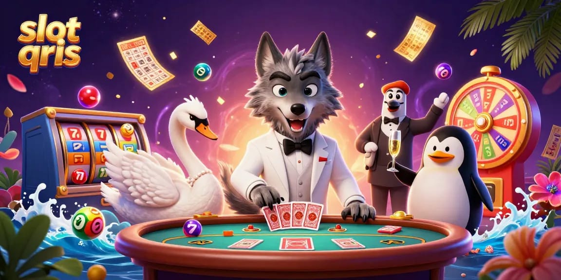 Experience thrilling wins with slot qris in an exciting casino scene featuring vibrant characters and dynamic game elements.