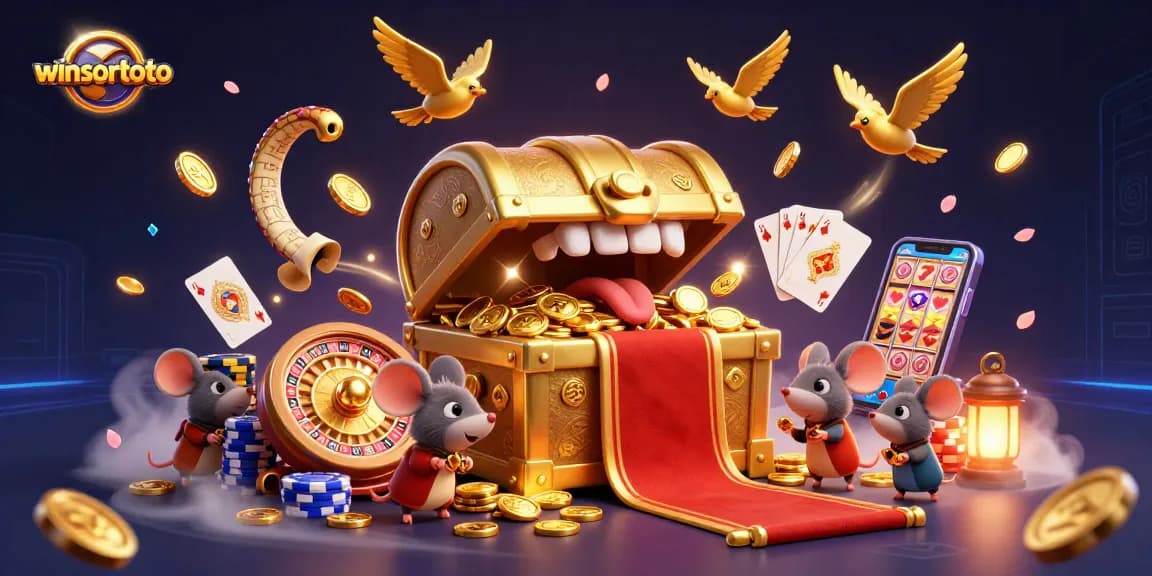 Winsortoto gamers experience riches from the treasure chest as gems and coins cascade in excitement.