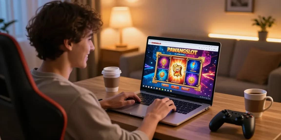 Pengguna PAWANGSLOT bermain slot online dengan senyuman, dikelilingi suasana nyaman.