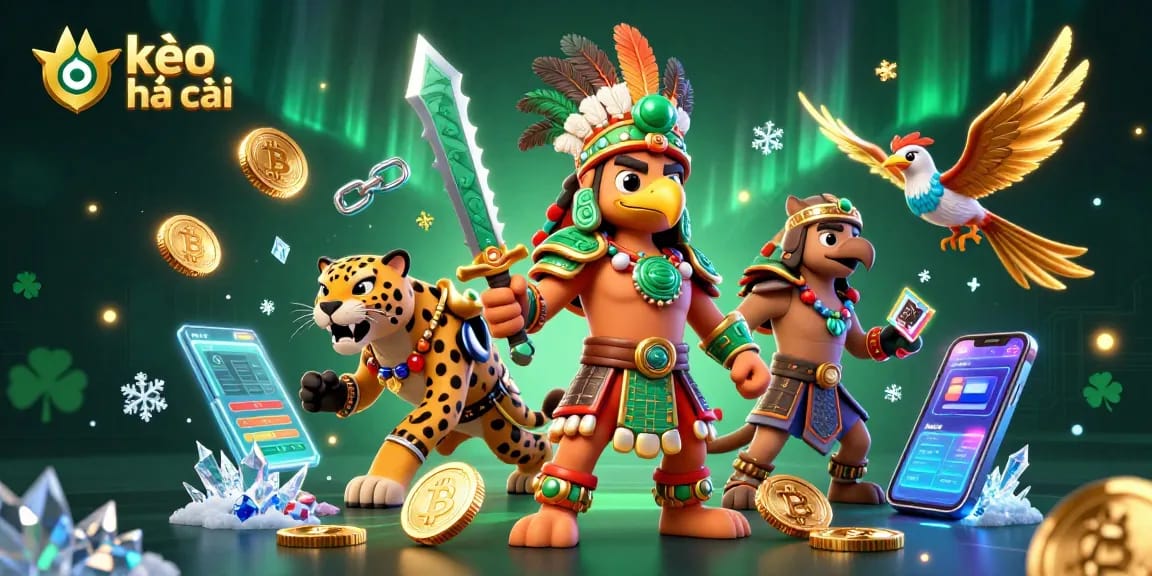 Engage with kèo nhà cái betting slip strategies through this immersive digital illustration showcasing Aztec warriors in a vibrant sports betting realm.