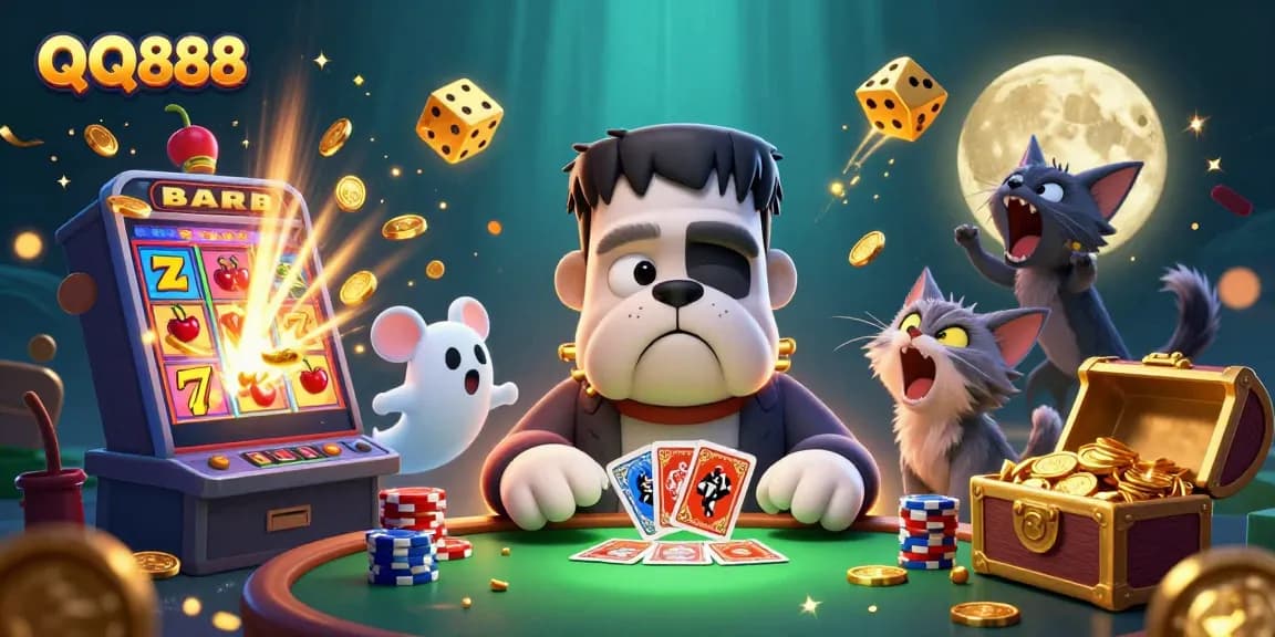 Experience the thrill of QQ888 with animated casino characters and vibrant, dynamic game elements in action.